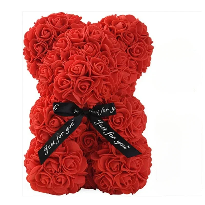 Osito de peluche con rosa eterna de flores artificiales