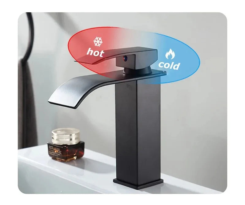 Grifo de acero inoxidable con cascada y tubería de agua fría y caliente, baño, cocina y hogar.