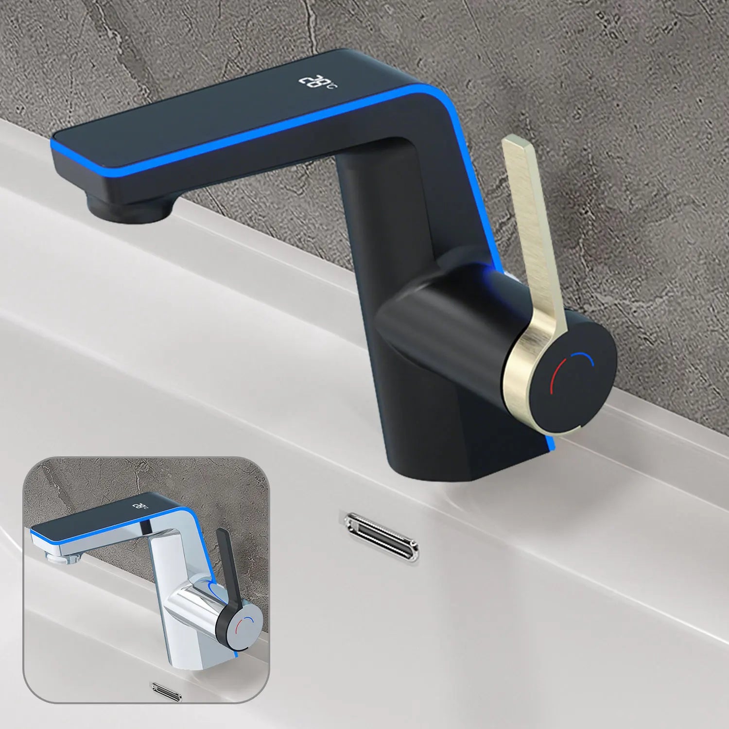 Grifo Lavabo con Pantalla LED Digital Temperatura - Latón Doble Función