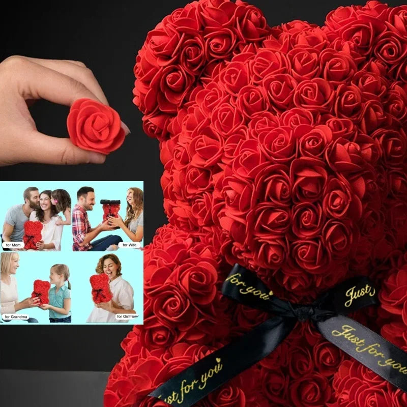 Osito de peluche con rosa eterna de flores artificiales