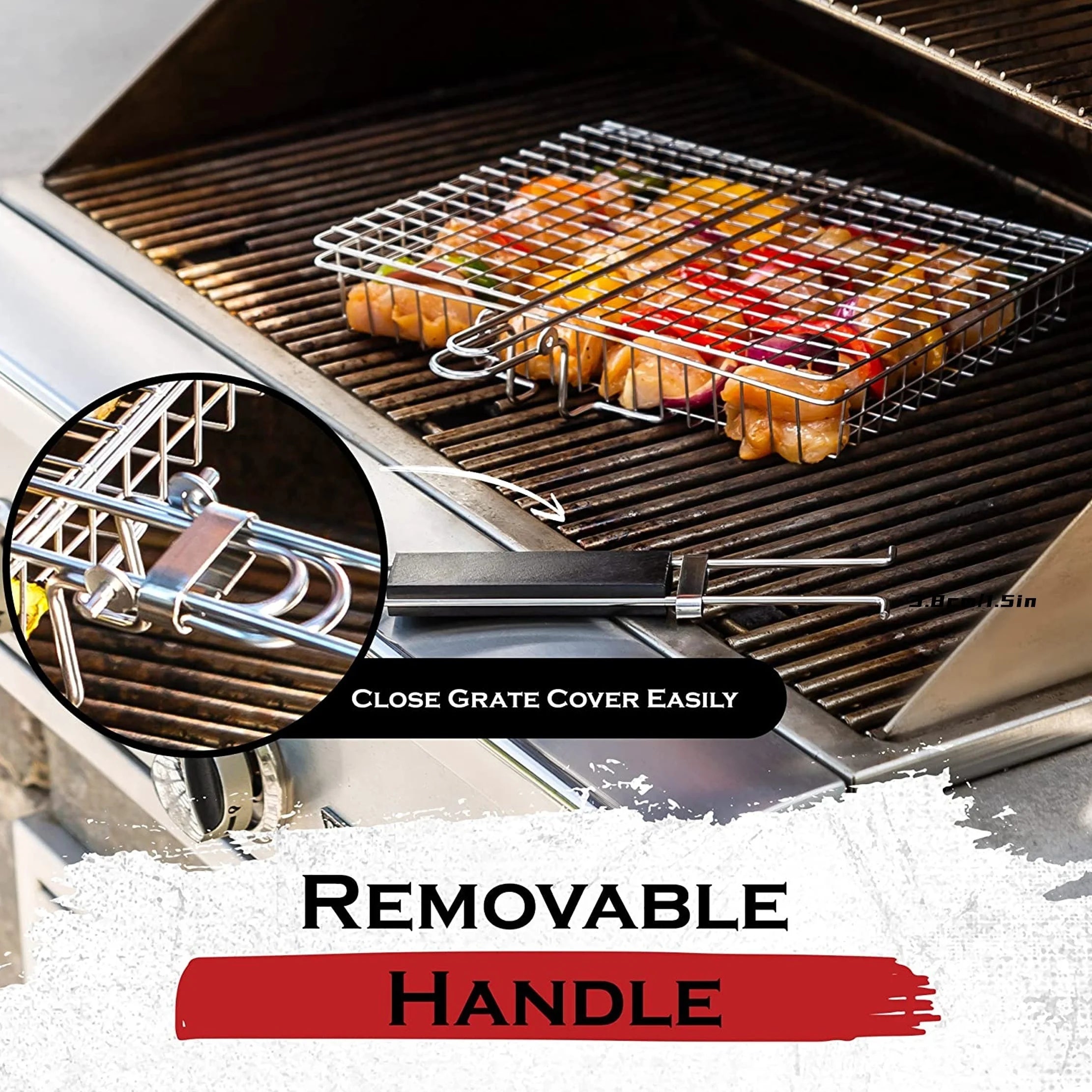 Rejilla de barbacoa plegable y gruesa de acero inoxidable con gran capacidad para asar pollo y cesta para asar con asa.