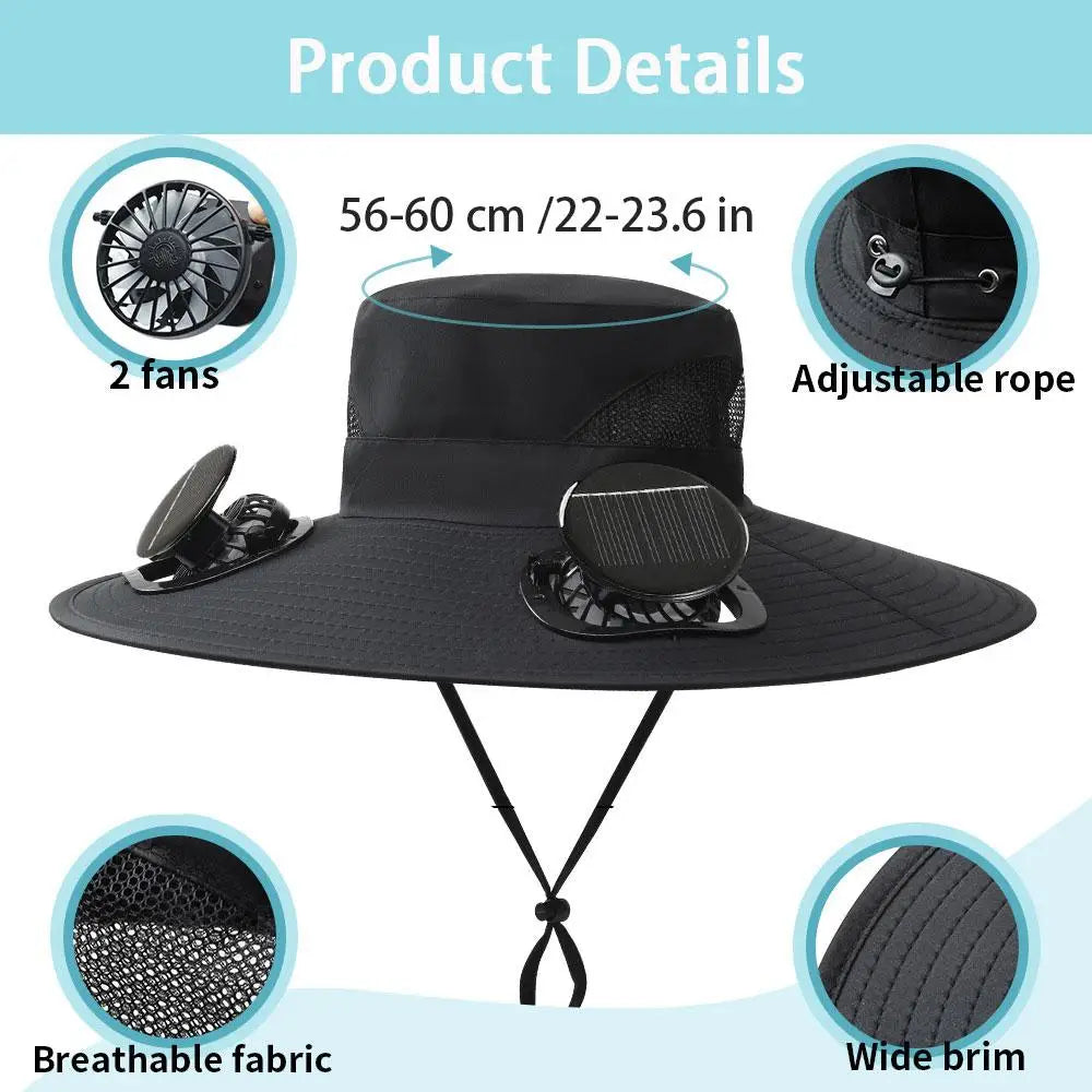Sombrero de ala ancha con ventilador solar