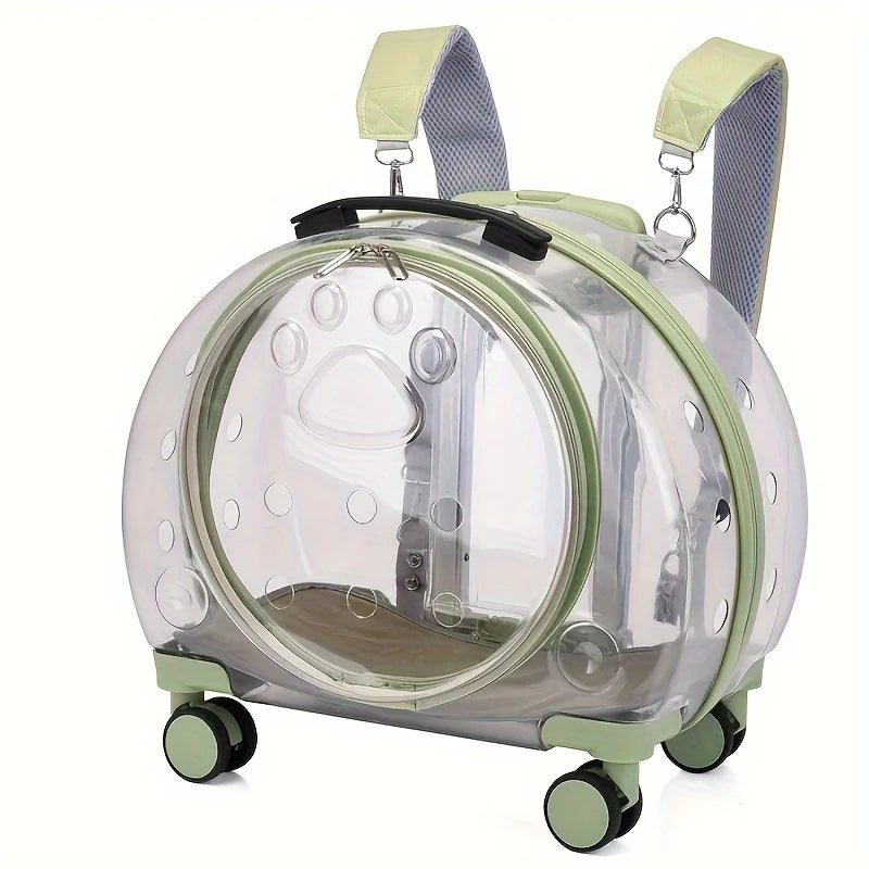 Mochila transparente para mascotas con ruedas