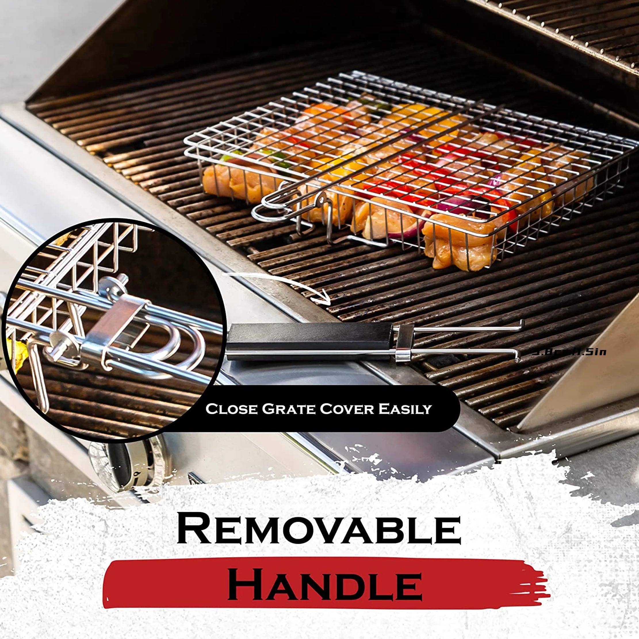 Rejilla de barbacoa plegable y gruesa de acero inoxidable con gran capacidad para asar pollo y cesta para asar con asa.