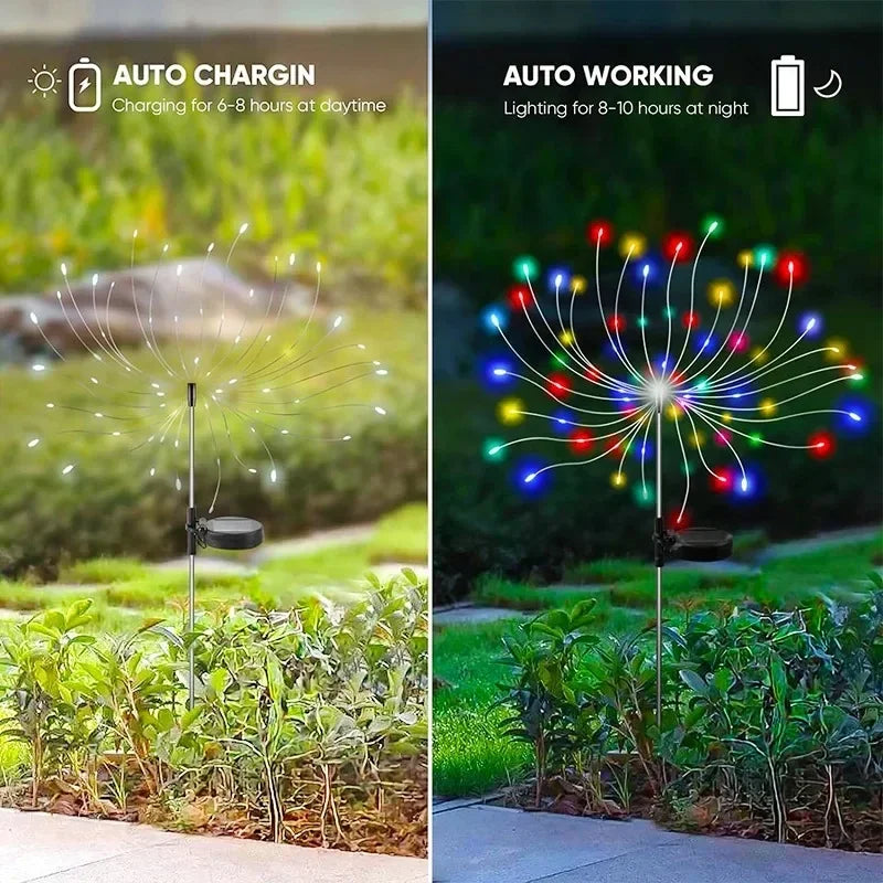 Luz solar de fuegos artificiales con 60 LED