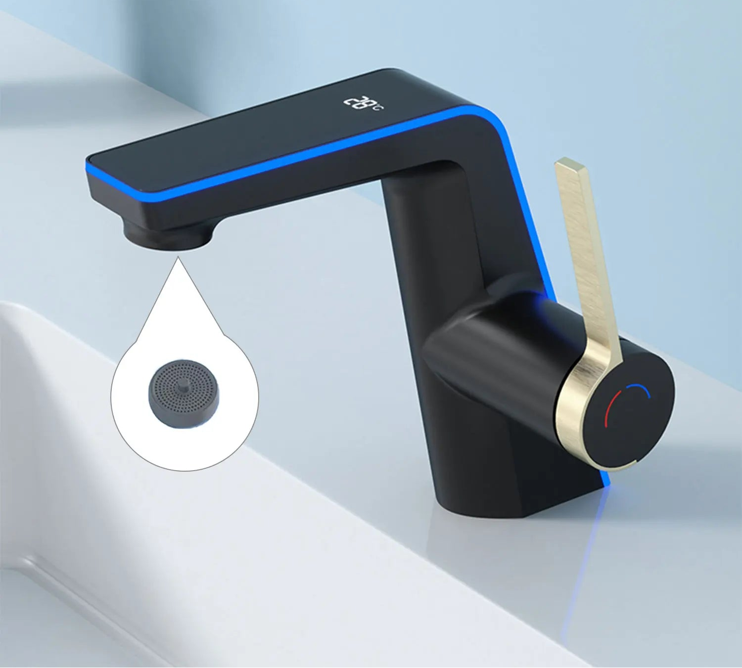Grifo Lavabo con Pantalla LED Digital Temperatura - Latón Doble Función