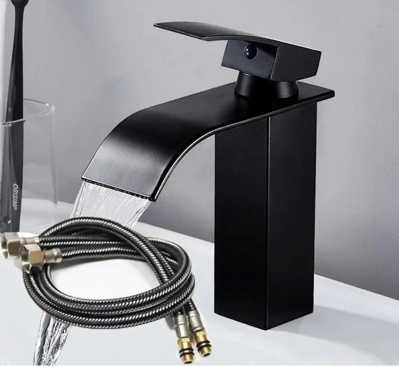 Grifo de acero inoxidable con cascada y tubería de agua fría y caliente, baño, cocina y hogar.