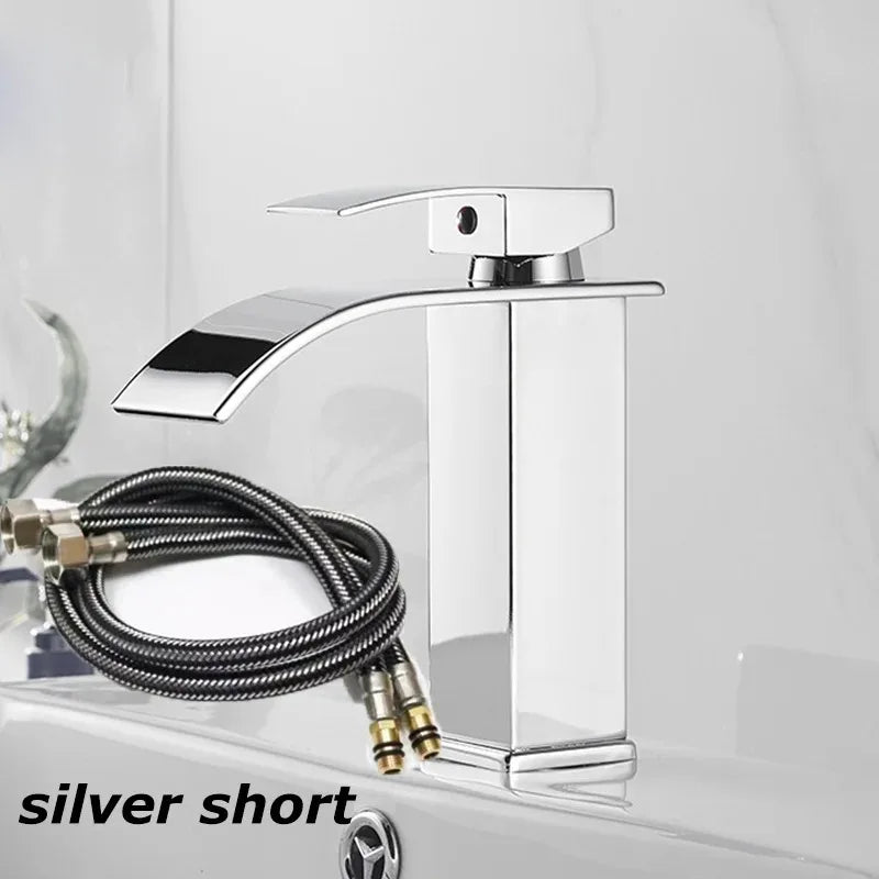 Grifo de acero inoxidable con cascada y tubería de agua fría y caliente, baño, cocina y hogar.