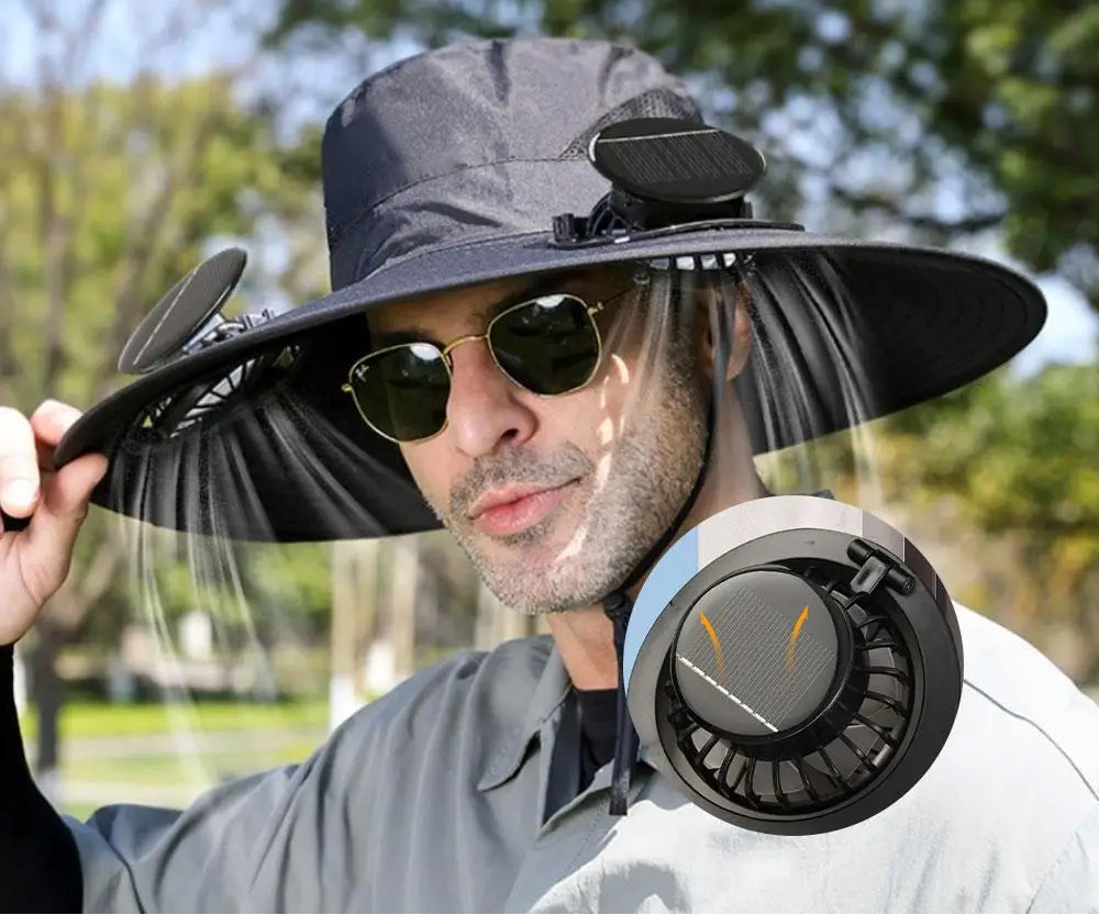 Sombrero de ala ancha con ventilador solar