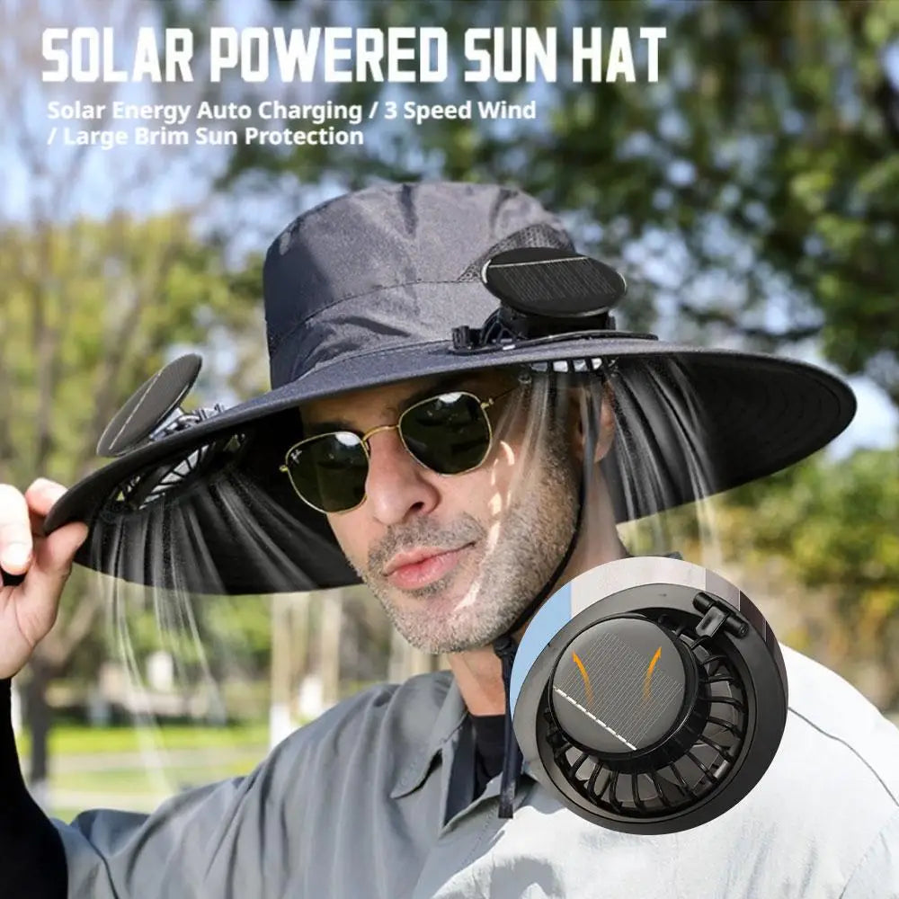 Sombrero de ala ancha con ventilador solar