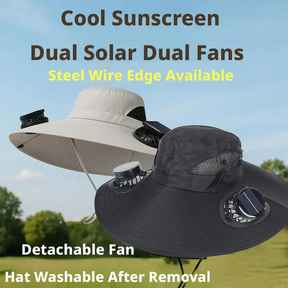 Sombrero de ala ancha con ventilador solar