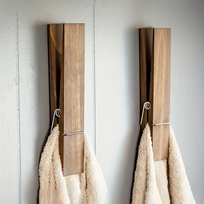 Toallero de madera extragrande con clip: elegante toallero de pared para baño y lavandería. Decoración y almacenamiento.