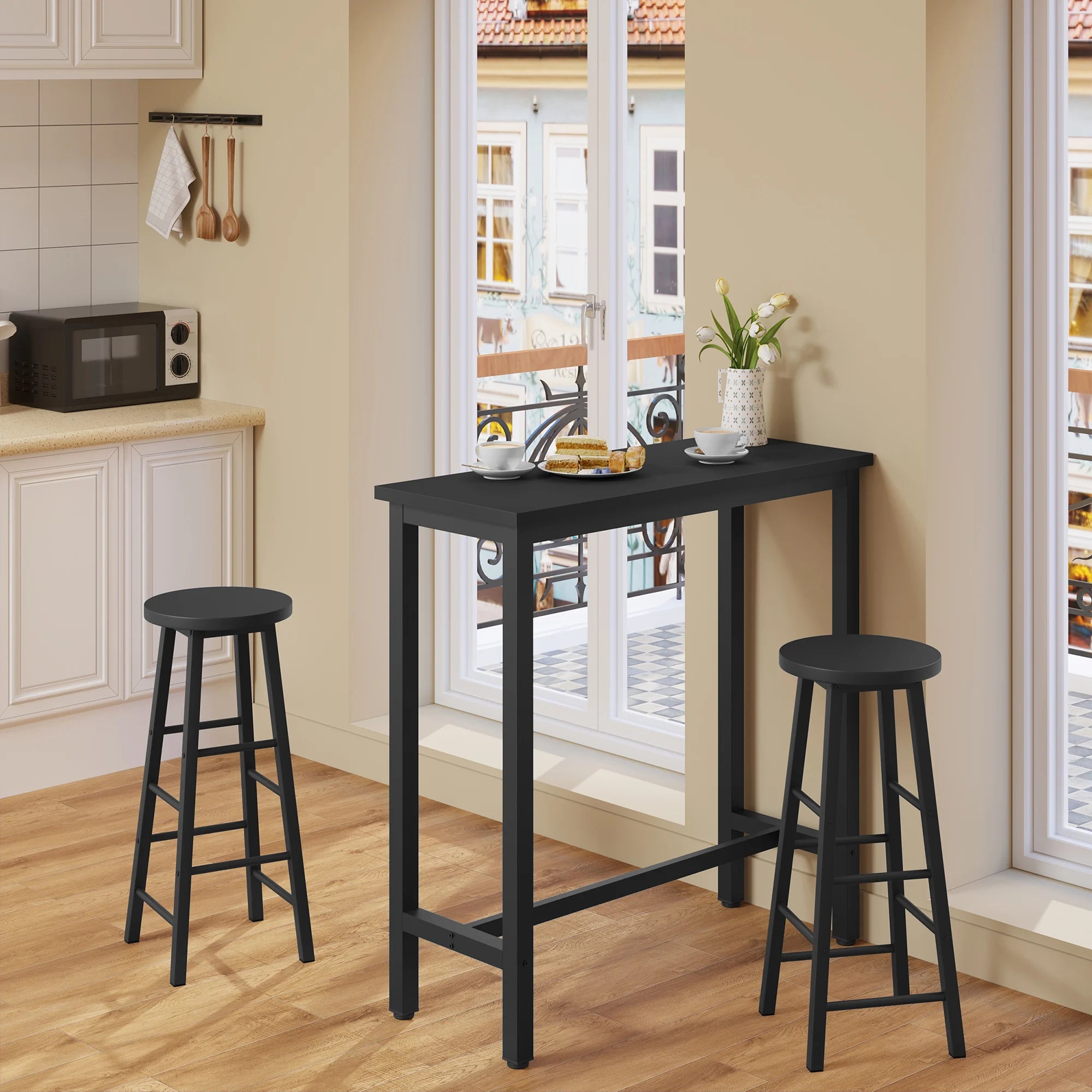Mesa de bar,de comedor, mesa alta de pared para rectangular con estructura metálica