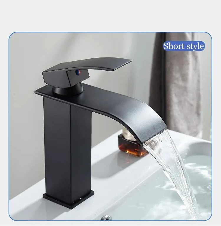 Grifo de acero inoxidable con cascada y tubería de agua fría y caliente, baño, cocina y hogar.