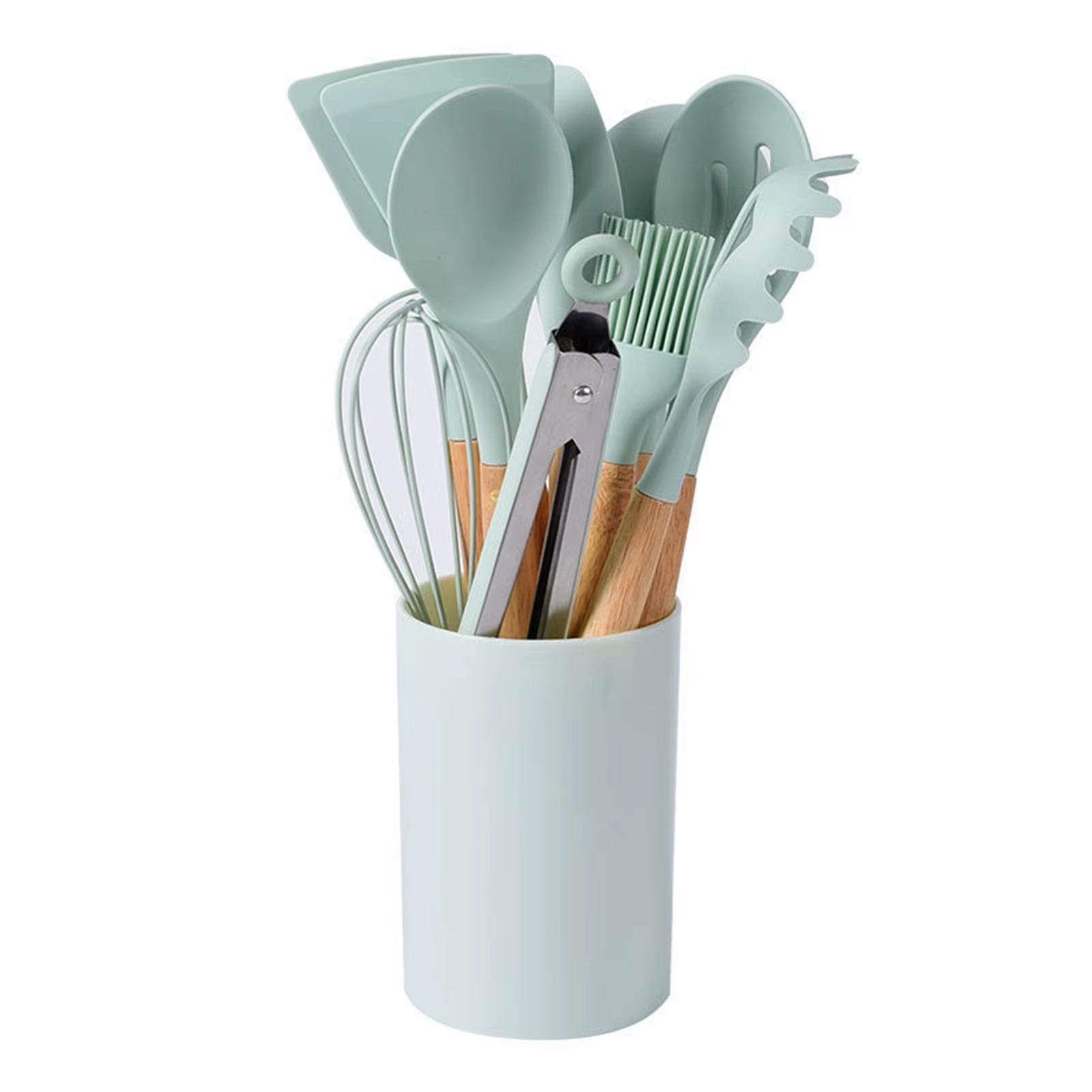 12Pcs/Set Silicone Kitchen Utensils with Holder Wooden Handle Non Stick Pot Kitchenware Kit Heat Resistant Cookware Tools utilidad cocina
