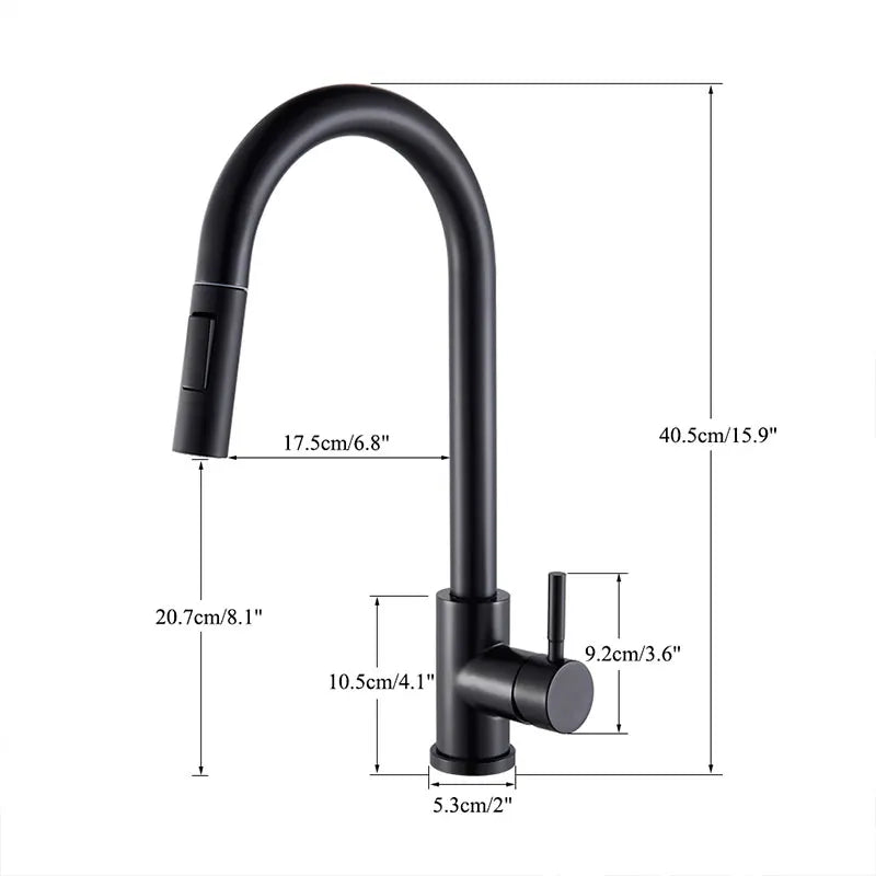 Black Kitchen Faucet Two Function Single Handle Pull Out Mixer Hot and Cold Water Taps Deck Mounted