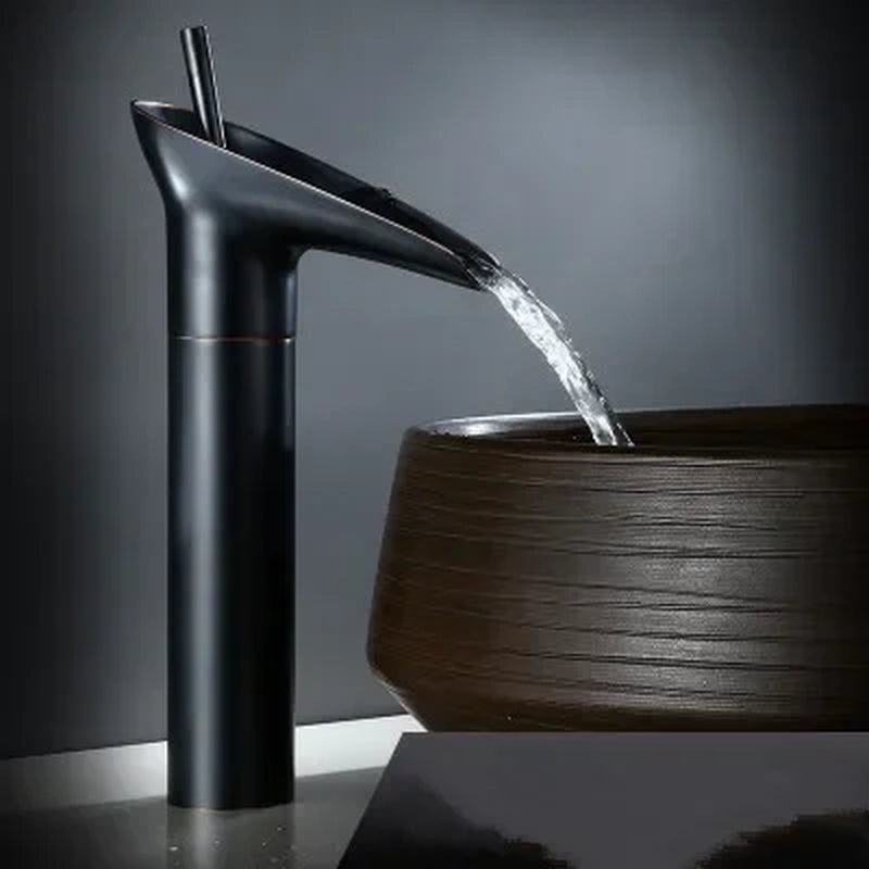 Bathroom Faucet Single Lever Waterfall Basin Faucet Brass Antique Hot and Cold Bathroom Sink Mixer Wine Glass Style Taps