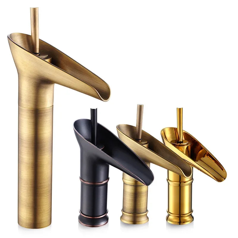 Bathroom Faucet Single Lever Waterfall Basin Faucet Brass Antique Hot and Cold Bathroom Sink Mixer Wine Glass Style Taps