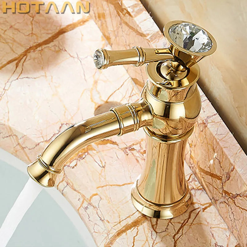 . New Arrival Bathroom Gold Basin Faucet Gold Finish Brass Mixer Tap with Ceramic Torneiras Para Banheiro YT-5027