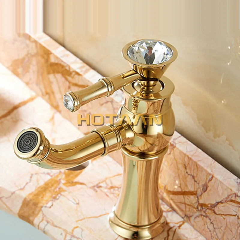 . New Arrival Bathroom Gold Basin Faucet Gold Finish Brass Mixer Tap with Ceramic Torneiras Para Banheiro YT-5027