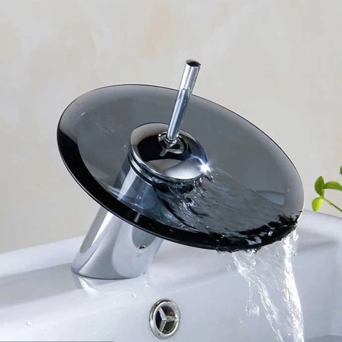 Colorful Glass Waterfall Bathroom Basin Sink Faucet Chrome Basin Sink Faucet Single Lever Deck Mounted round Mixer Tap
