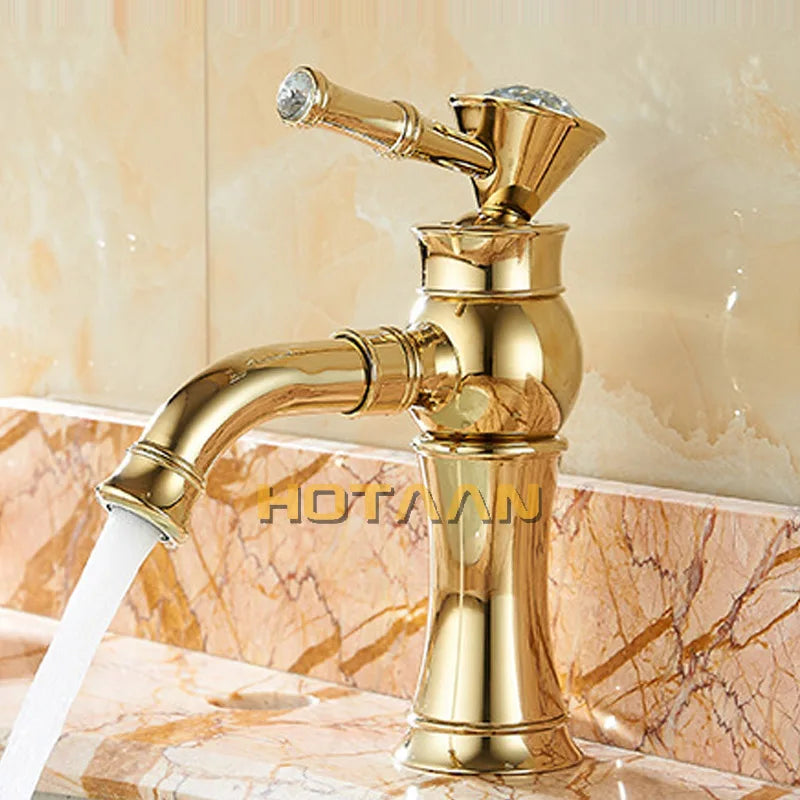 . New Arrival Bathroom Gold Basin Faucet Gold Finish Brass Mixer Tap with Ceramic Torneiras Para Banheiro YT-5027