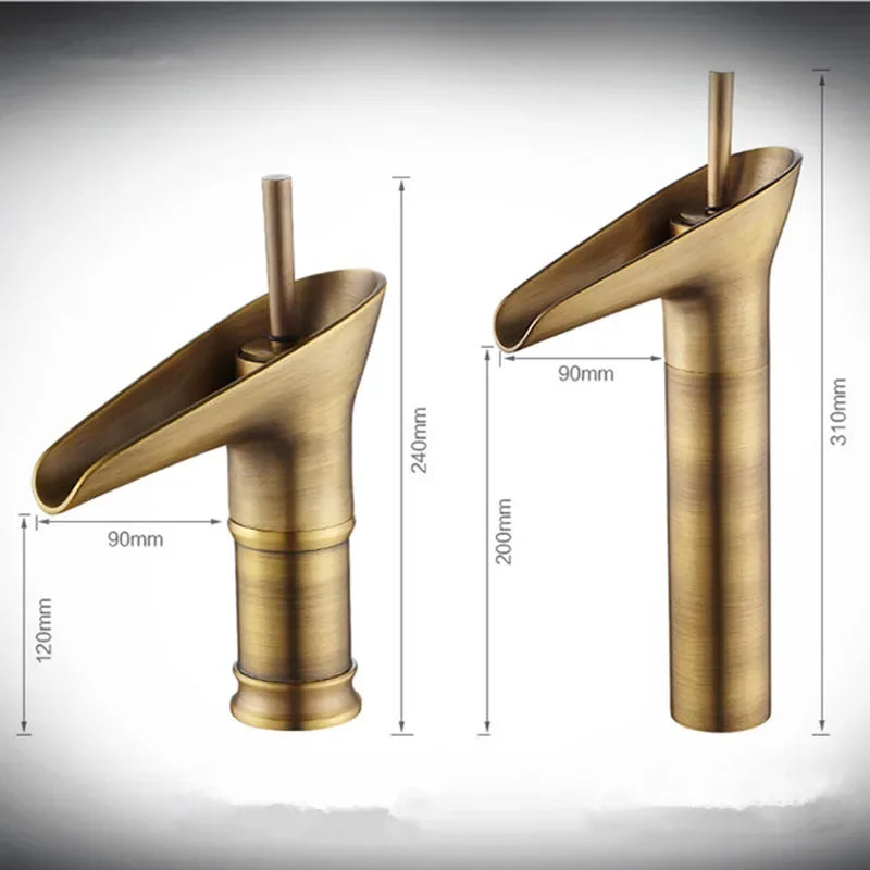 Bathroom Faucet Single Lever Waterfall Basin Faucet Brass Antique Hot and Cold Bathroom Sink Mixer Wine Glass Style Taps