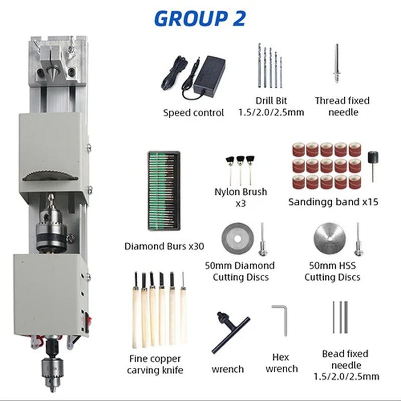 DC12-24V Mini Lathe Machine Tools Beads Machine Woodworking DIY Miniature Lathe with Power Carving Cutter Wood Lathe